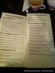 La carte de la crêperie