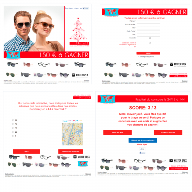 4 captures d'écrans de l'application Facebook de notre concours pour Noël. 4 captures d'écrans de l'application Facebook de notre concours pour Noël.