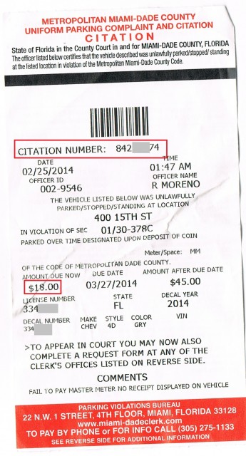 amende de stationnement parking Miami